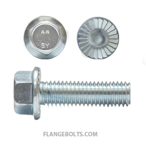 M8-1.25X16 Hex Serrated Flange Screw Class 8.8 Zinc